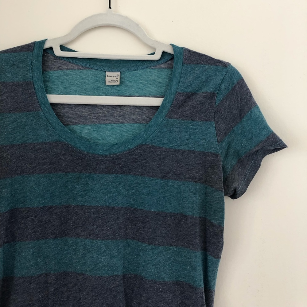 Striped green, short sleeve shirt